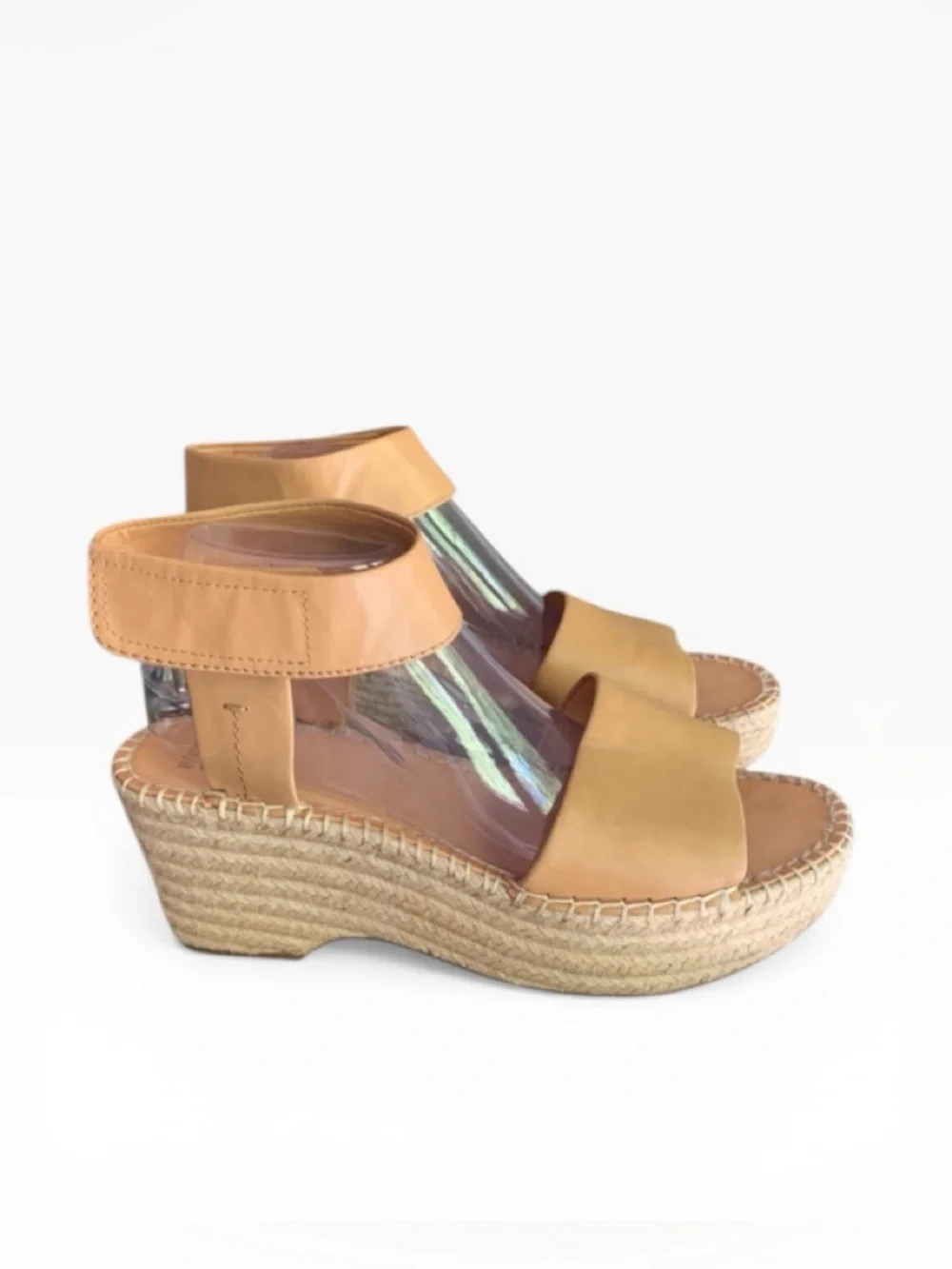 Frye & Co Amber Espadrille Wedge Ankle Strap Platform Neutral Caramel Tan Sz 10